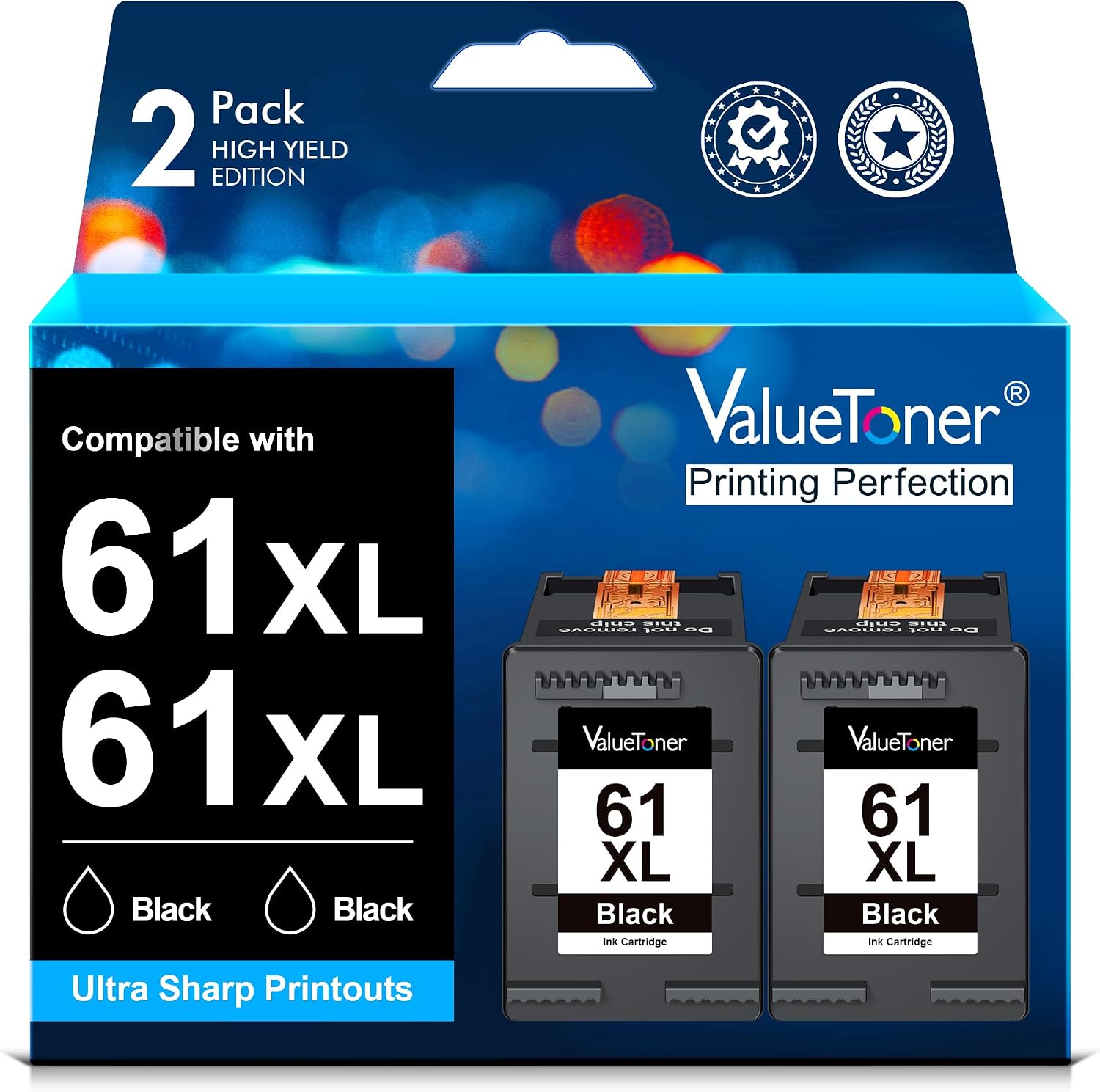 Detalle de Valuetoner 61XL-CH563WN Black Ink Cartridge, High-Yield 2-Pack