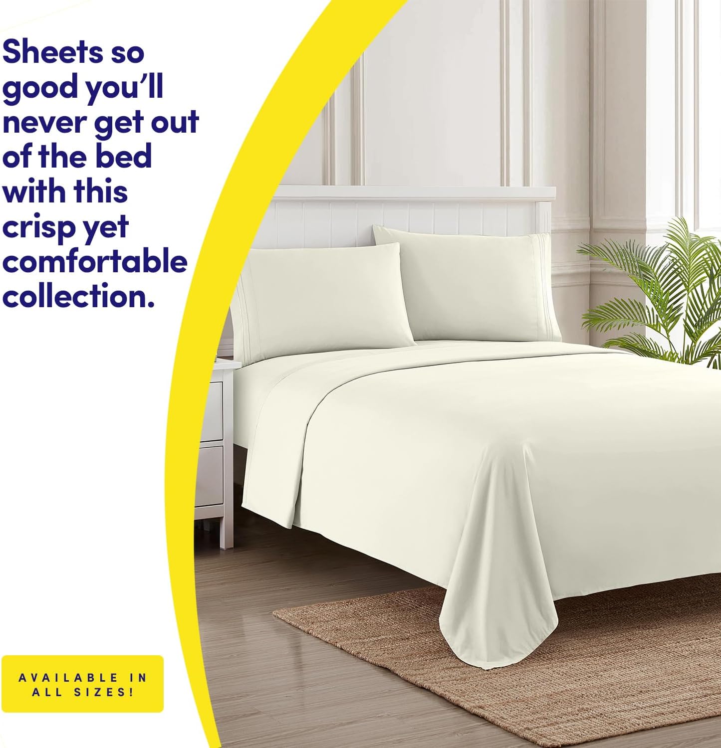 Thumbnail 1 de 1500 Supreme Collection Twin Sheet Sets Ivory (3-Piece) with Stay-in-Place Elastic Corner Straps