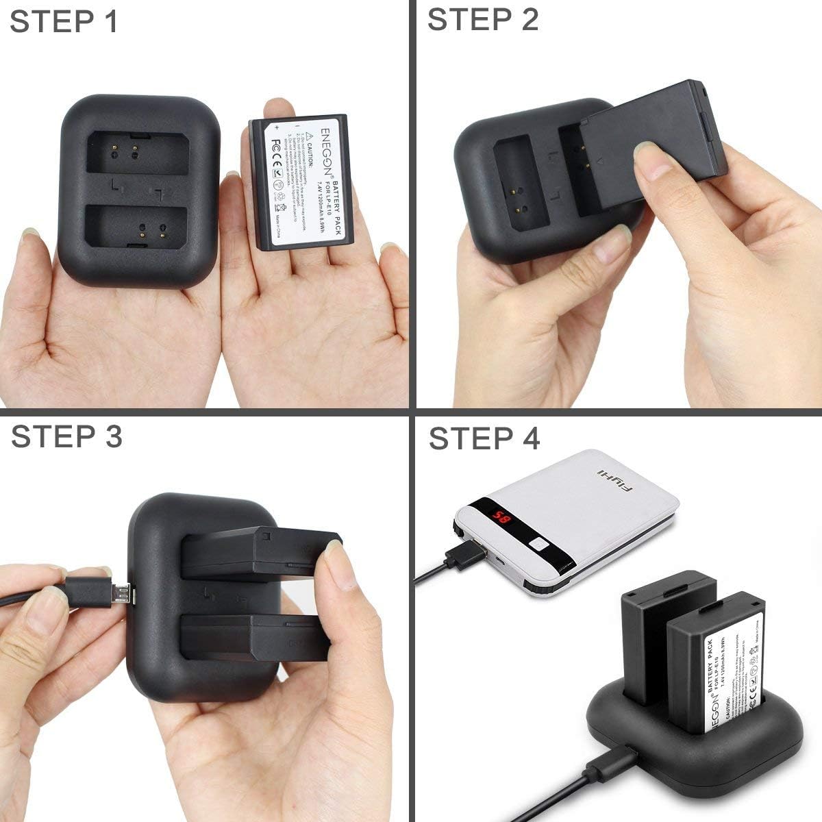 Detalle 2 de ENEGON Ersatzbatterie (2×1680mAh) und Rapid Dual Ladegerät für Canon LP-E10 – kompatibel mit EOS-Rebel-Reihe