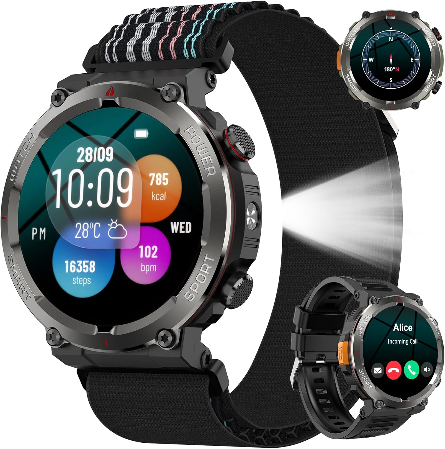 Baolubao Smartwatch Uomo 1.45" con Torcia, Bussola e Chiamate Bluetooth