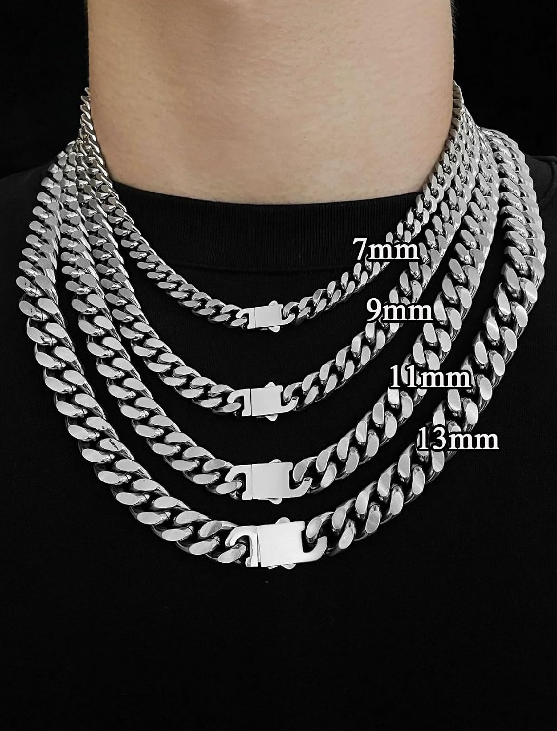 Detalle de Inscca Kette Herren Edelstahl Massiv – Kubanische Panzerkette 13 mm, 70 cm, 316L Chirurgenstahl