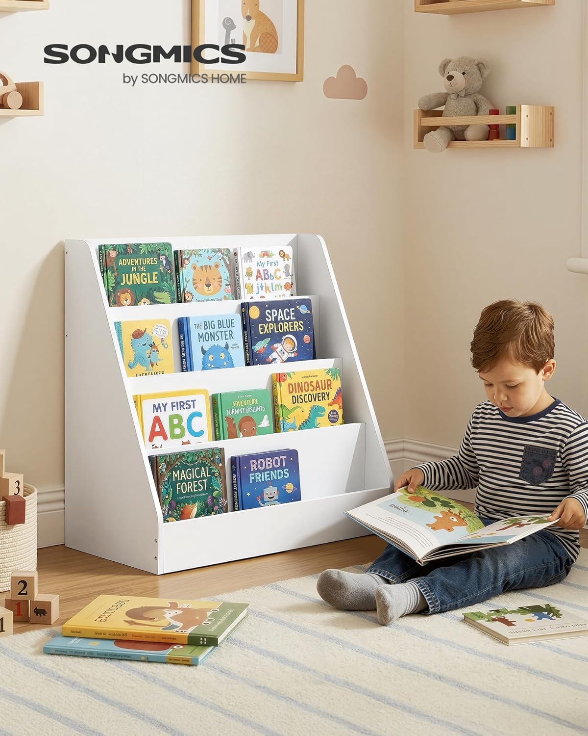 Detalle de SONGMICS Libreria per Bambini Montessori a 4 Ripiani – Bianco Nuvola (GKR074WZ01)