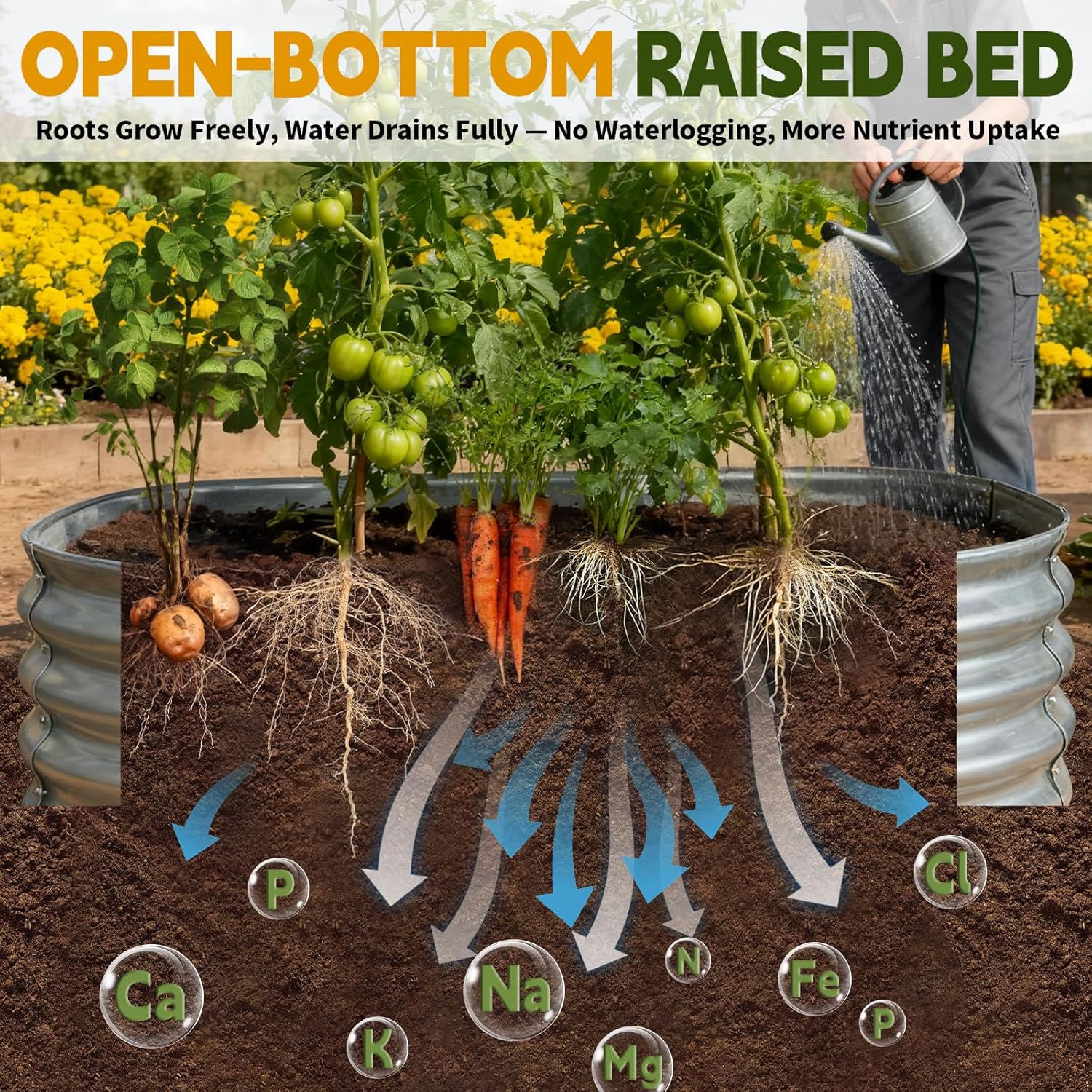 Detalle de Vivagarden Galvanized Raised Garden Bed (4x2x1 ft) — Metal Planter Box for Vegetables, Herbs, Flowers