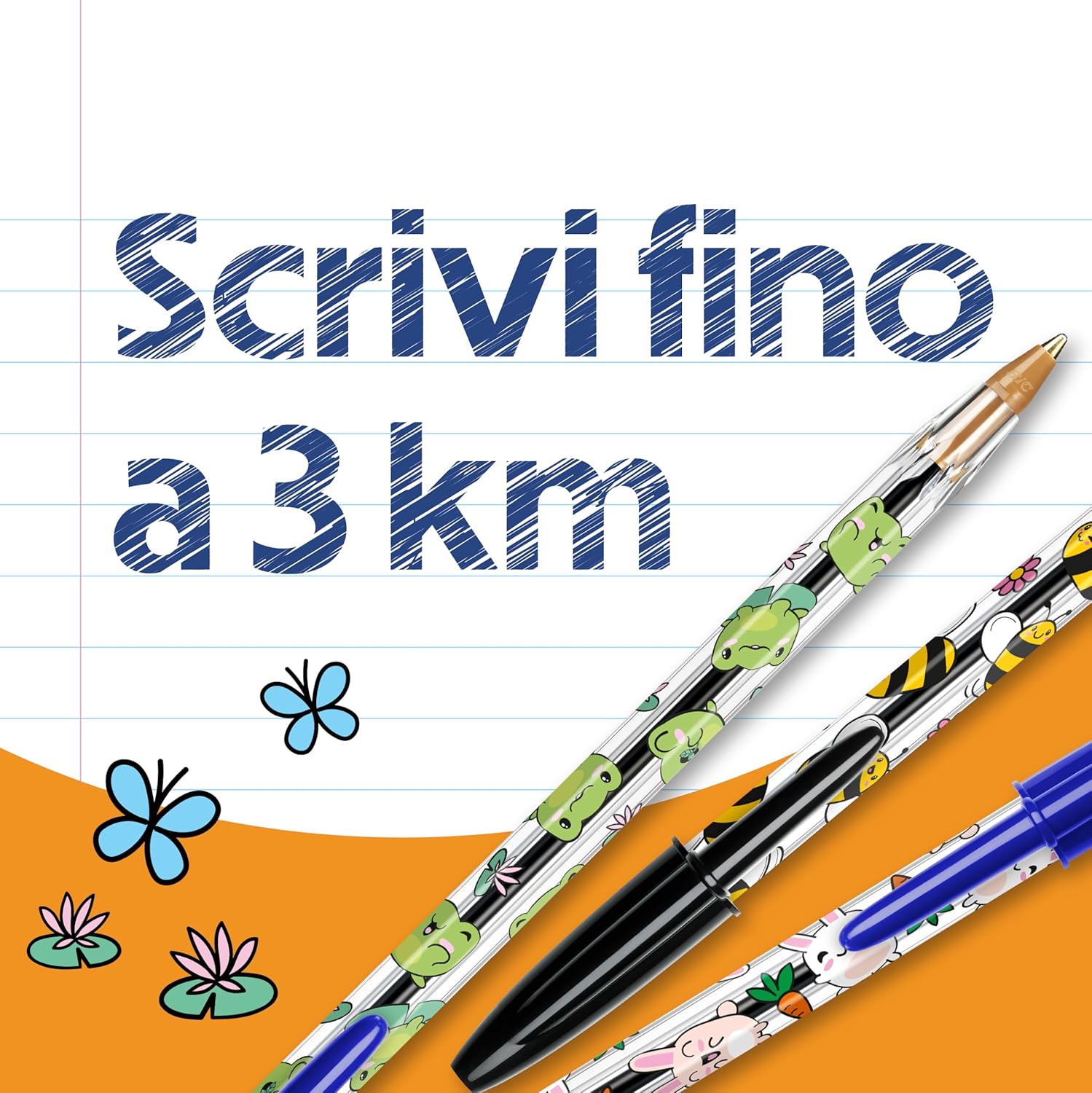 Detalle de Penne a Sfera BIC Cristal Decors Kawaii 1 mm – 8 pezzi, blu e nero, disegni assortiti