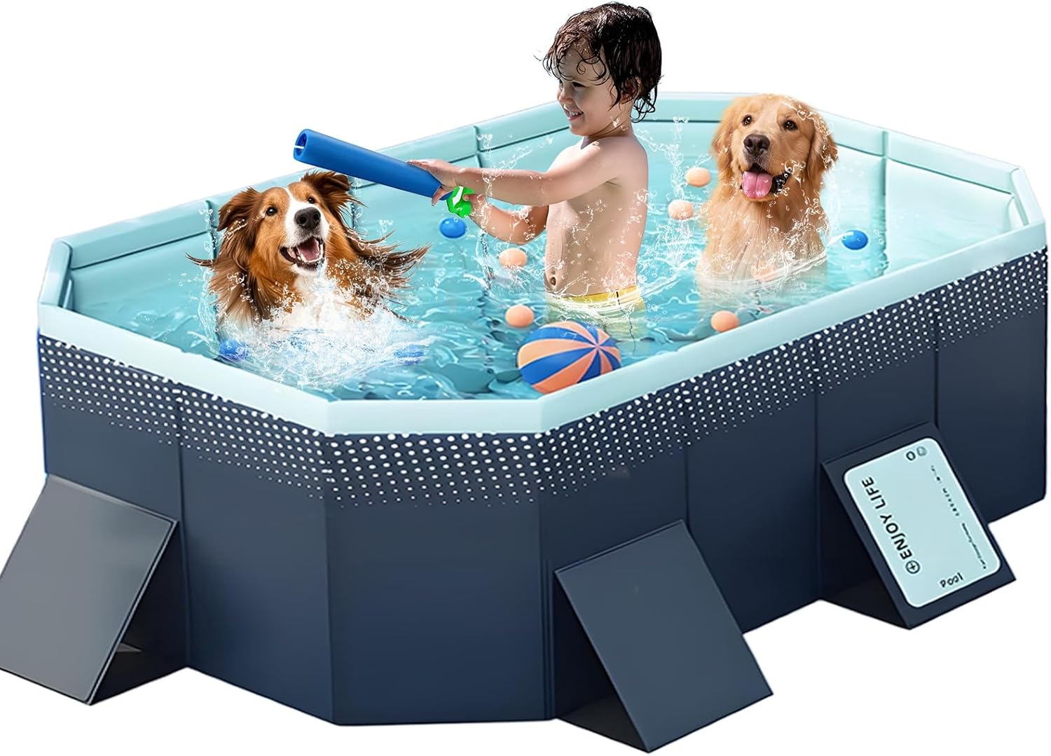 Thumbnail 6 de Large Foldable Family Pool for Kids & Dogs, 115" L x 65" W x 21.5" D