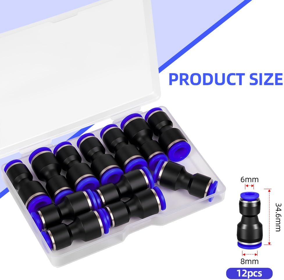 Detalle de AOOWU 5023225 Pneumatic Push-in Reducer Kit, 6–8 mm, 12 Pieces