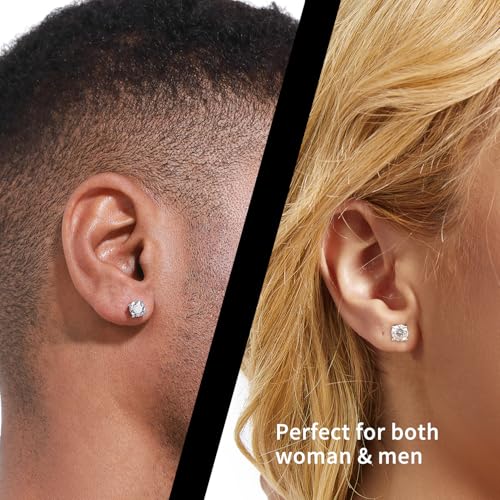 Detalle de Kosuwo Moissanite Stud Earrings 2.0CT in 18K White Gold Plating on S925 Silver — DF Color, VVS1, 1.0ct Each (Men & Women)