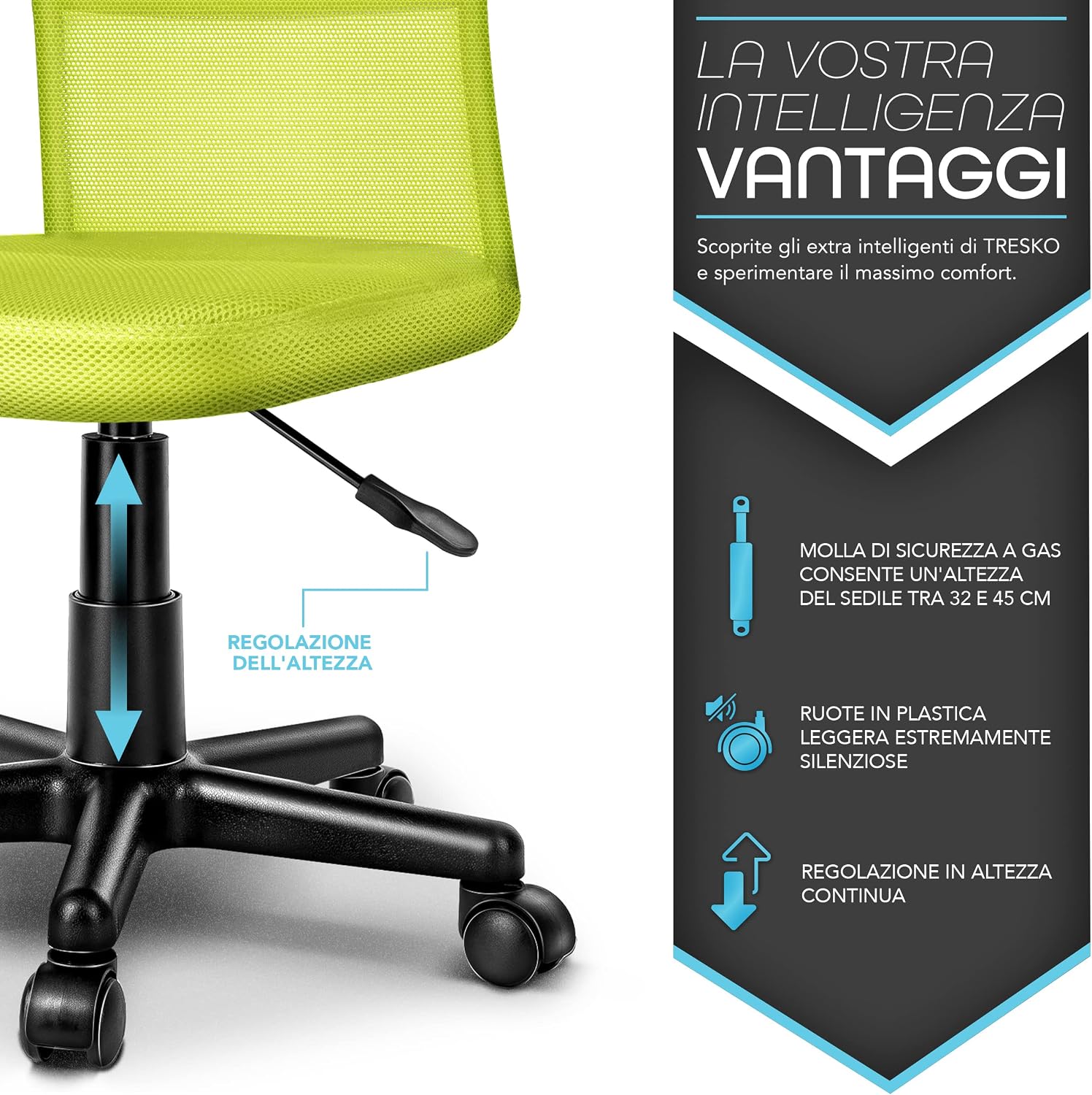 Detalle de TRESKO Sedia da Ufficio regolabile 32–45 cm