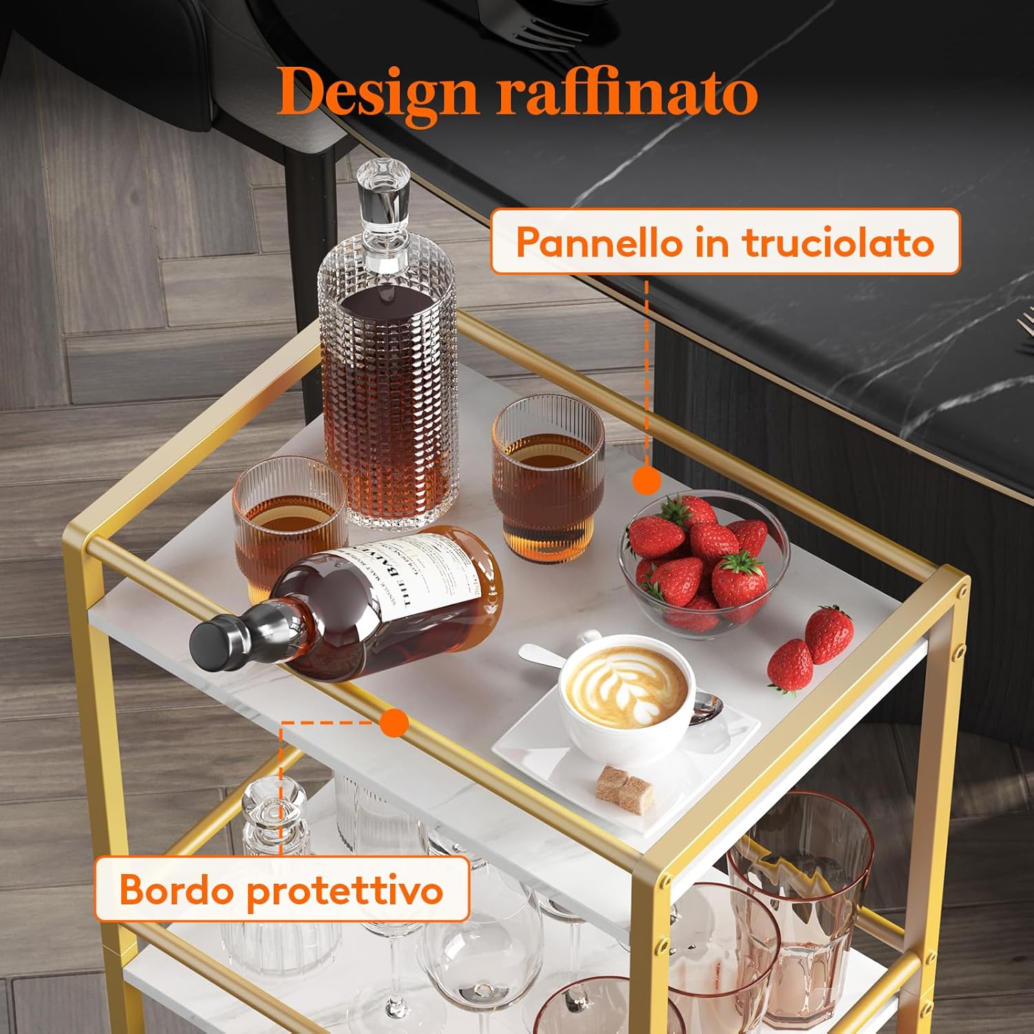Detalle de Lifewit Carrello da Cucina a 3 Livelli con Ruote Blocca… Dorato – Versatilità e stile per casa e ufficio