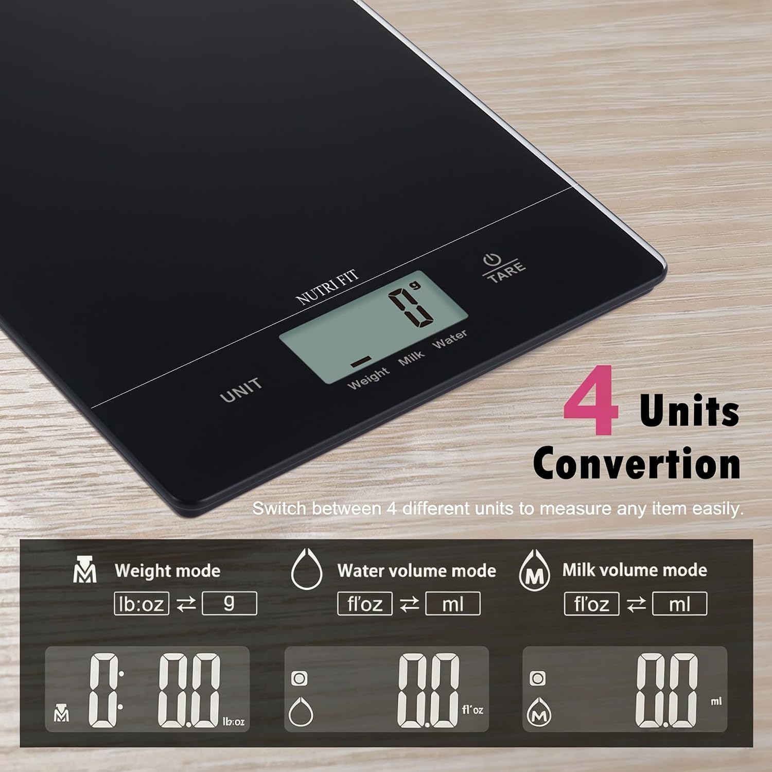 Detalle de NUTRI FIT EK9159 digitale keukenweegschaal van gehard glas, 5 kg, 1 g
