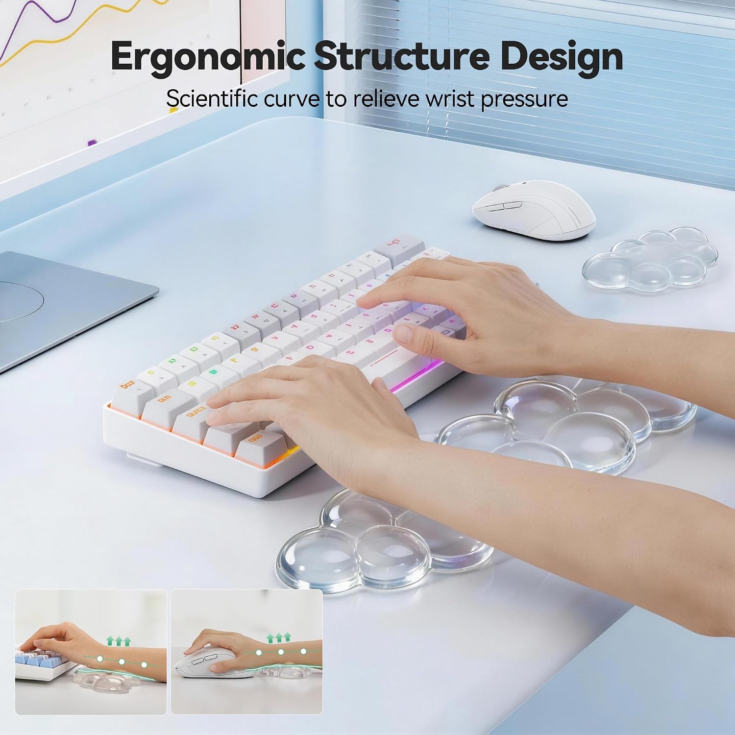Thumbnail 2 de TECKNET Gel Cloud Wrist Rest Set, Clear Silicone Keyboard and Mouse Supports