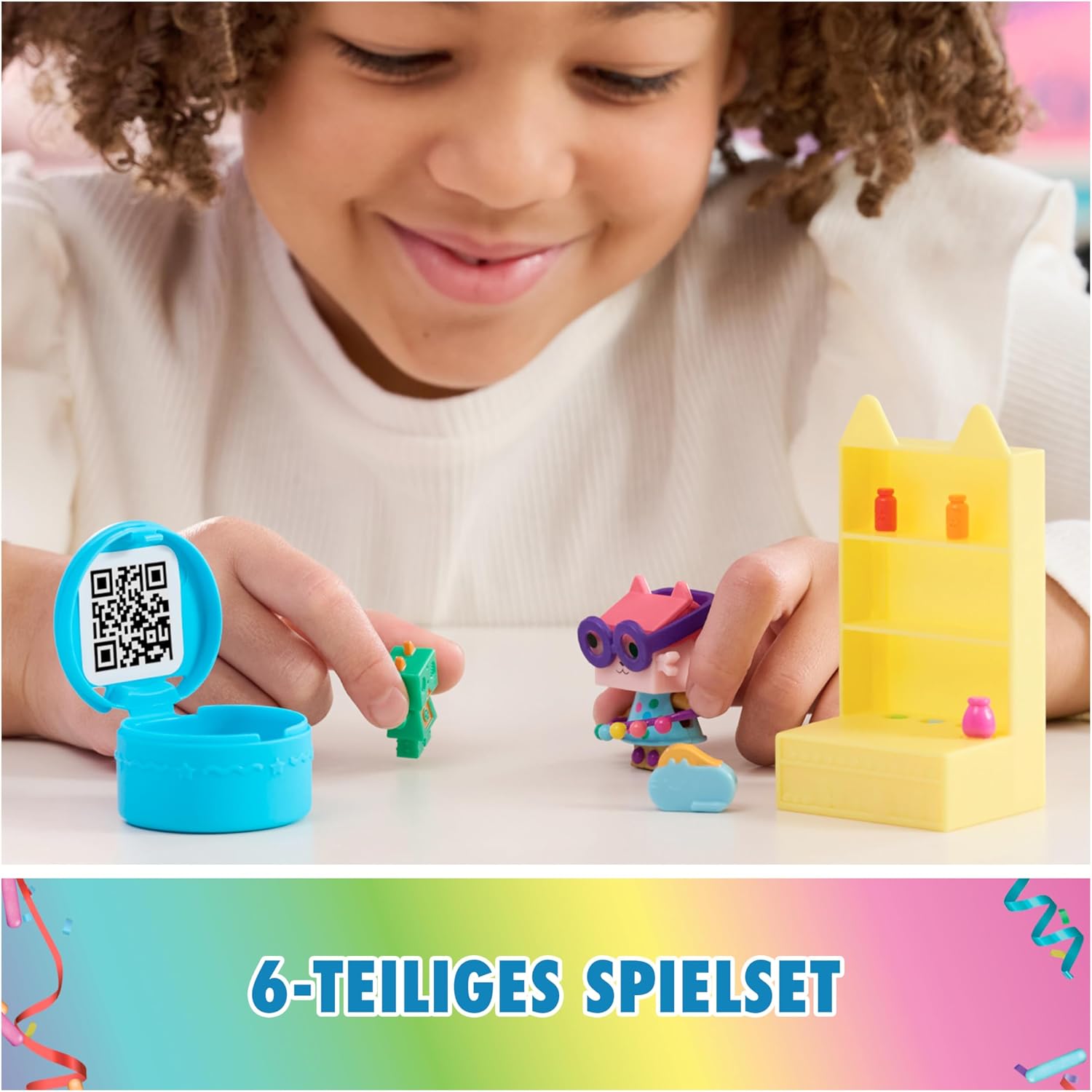 Detalle 2 de DREAMWORKS Gabby’s Dollhouse Bobble Kitty Möbel-Pack von Baby Box – Katzenfigur mit Puppenhausmöbeln & Zubehör ab 3 Jahren