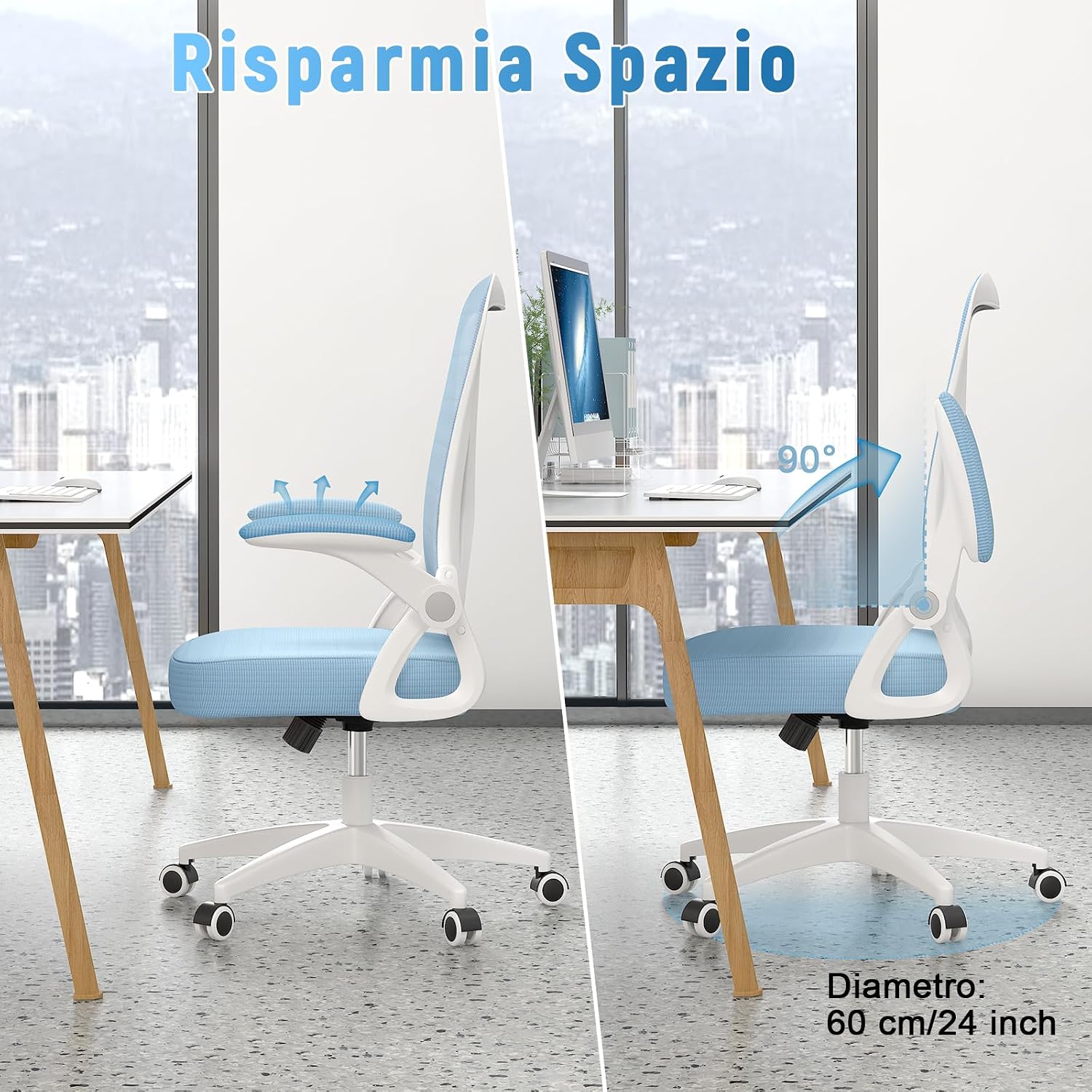 Detalle de Naspaluro Sedia da Ufficio Ergonomica: seduta regolabile, supporto lombare e poggiatesta, rete traspirante, braccioli 90° e schienale reclinabile