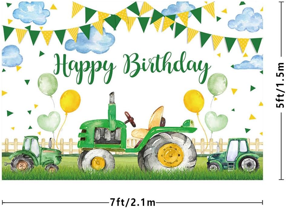 Thumbnail 2 de MEHOFOND 7x5ft Green Tractor Birthday Backdrop