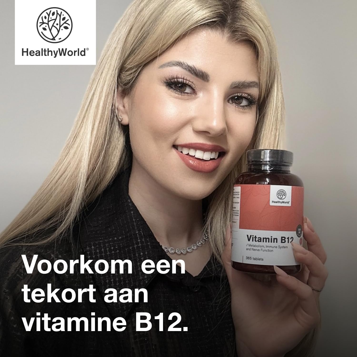 Detalle de HealthyWorld Vitamine B12 500 µg methylcobalamine, 365 tabletten