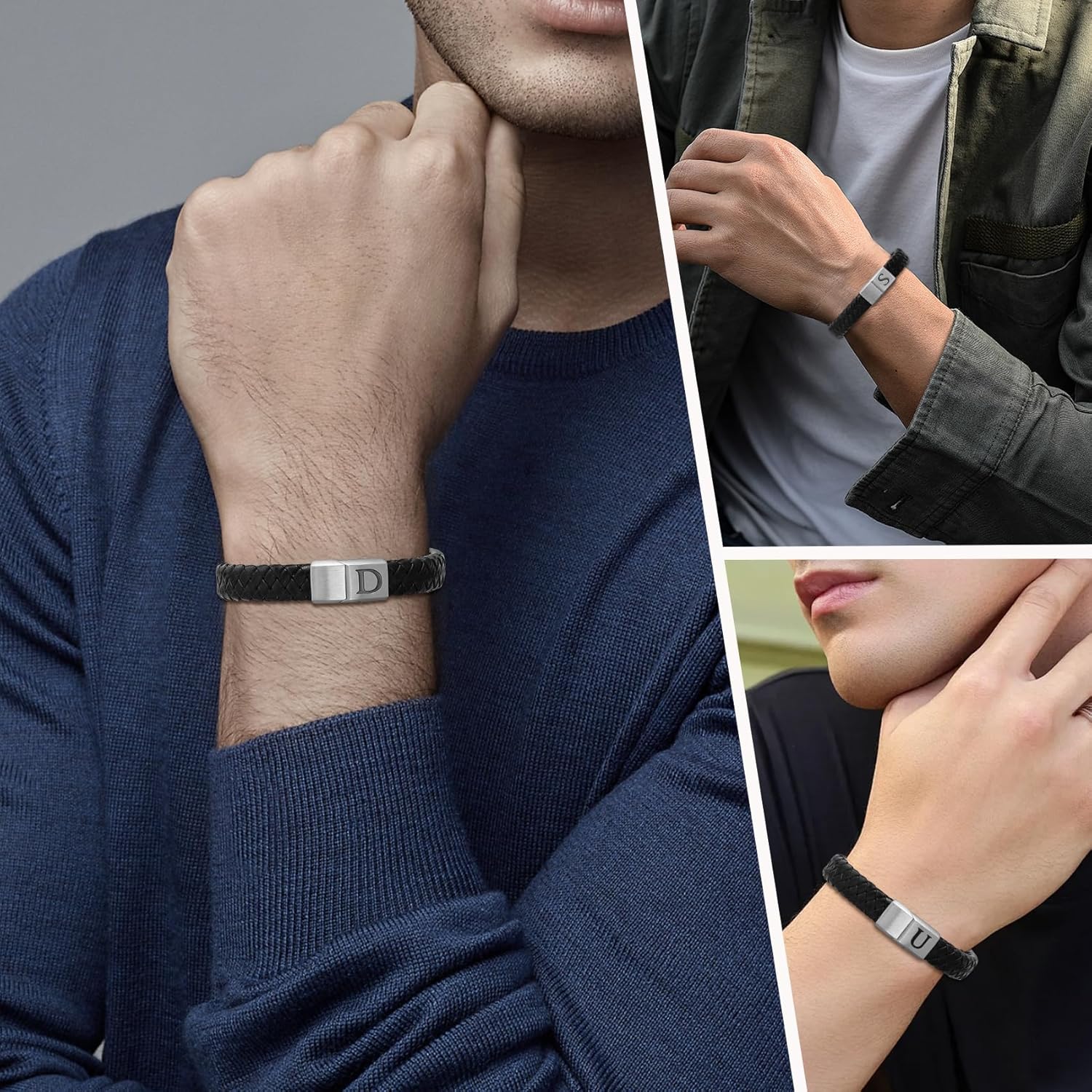 Thumbnail 4 de HSWYFCJY Lederarmband für Herren – personalisierbares Schwarz Geflochtenes Leder mit Magnetverschluss
