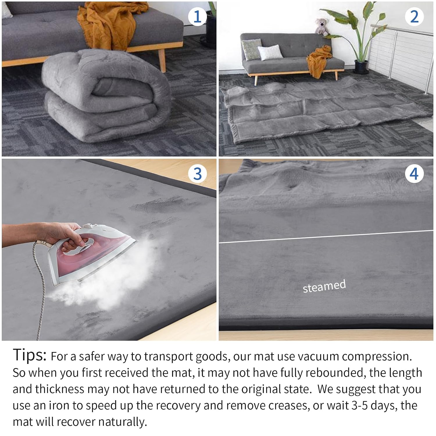Detalle 1 de Huloo Sleep Large Baby Play Mat, 79 × 71-Inch Dark Gray, 1.3-Inch Thick