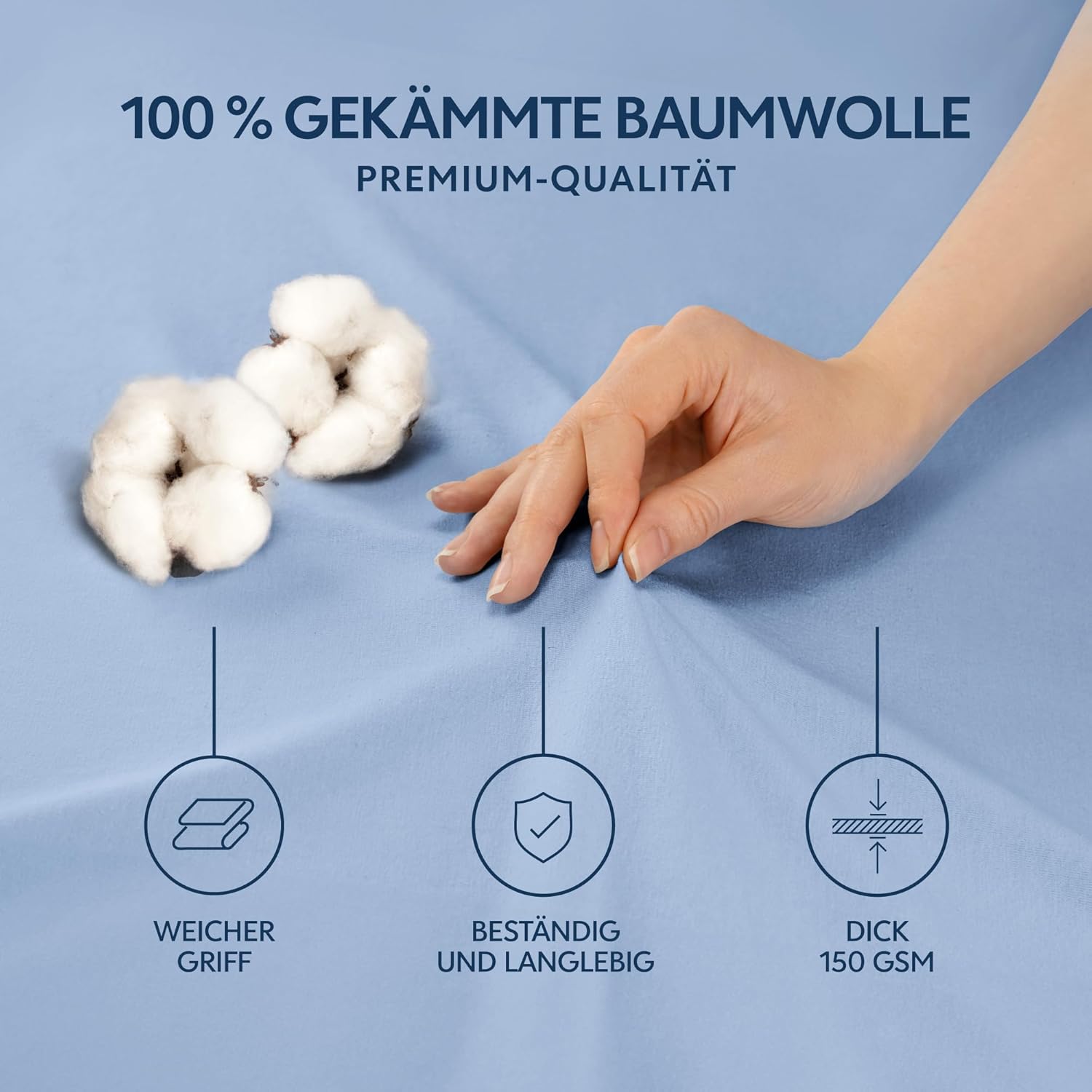Detalle de Dreamzie Premium Spannbettlaken 70x200 cm – 100% gekämmte Baumwolle, 150 GSM, hellblau