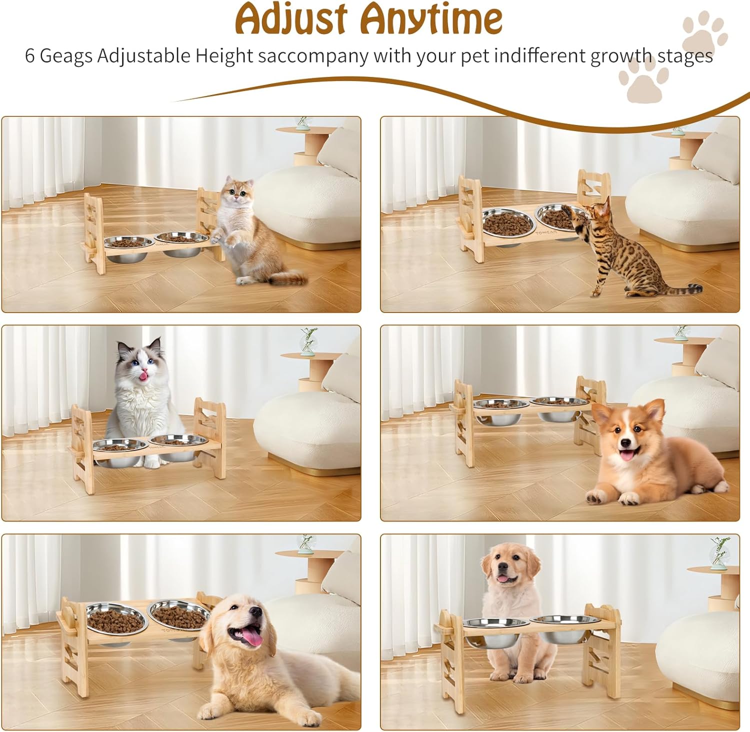 Detalle de TOWEAR Raised dog bowls with 6 levels