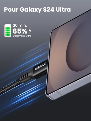 Detalle de UGREEN Zapix Câble USB C 100W PD 20V 5A – Nylon tressé, 2m
