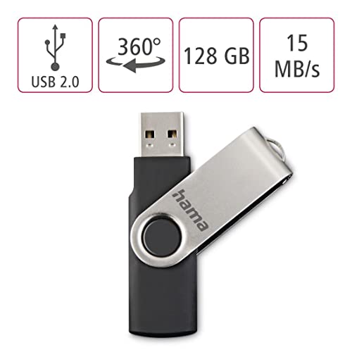 Thumbnail 1 de Hama Rotate: Pendrive USB 2.0 de 128 GB con diseño giratorio y clip de metal