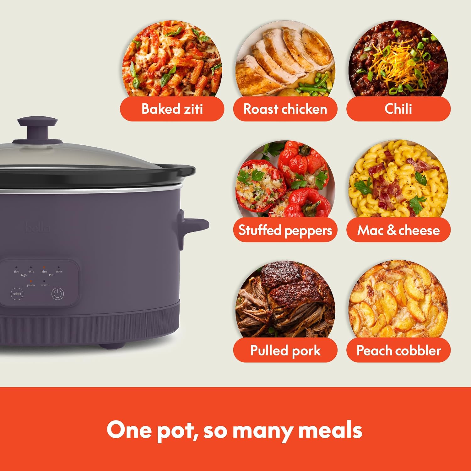 Thumbnail 4 de bella 6.0 Qt Programmable Slow Cooker (Plum) with Ceramic Nonstick Stoneware Pot