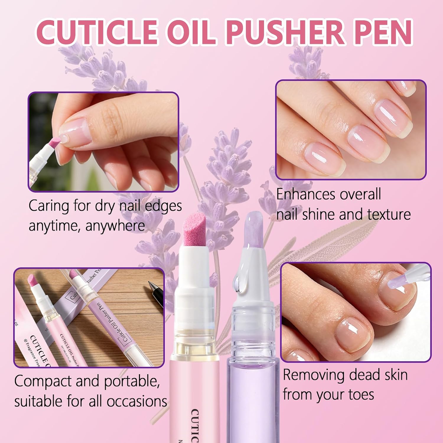 Detalle de 2PCS Penna Spingi Cuticole 2 in 1 – Penna 3 in 1 con olio per cuticole