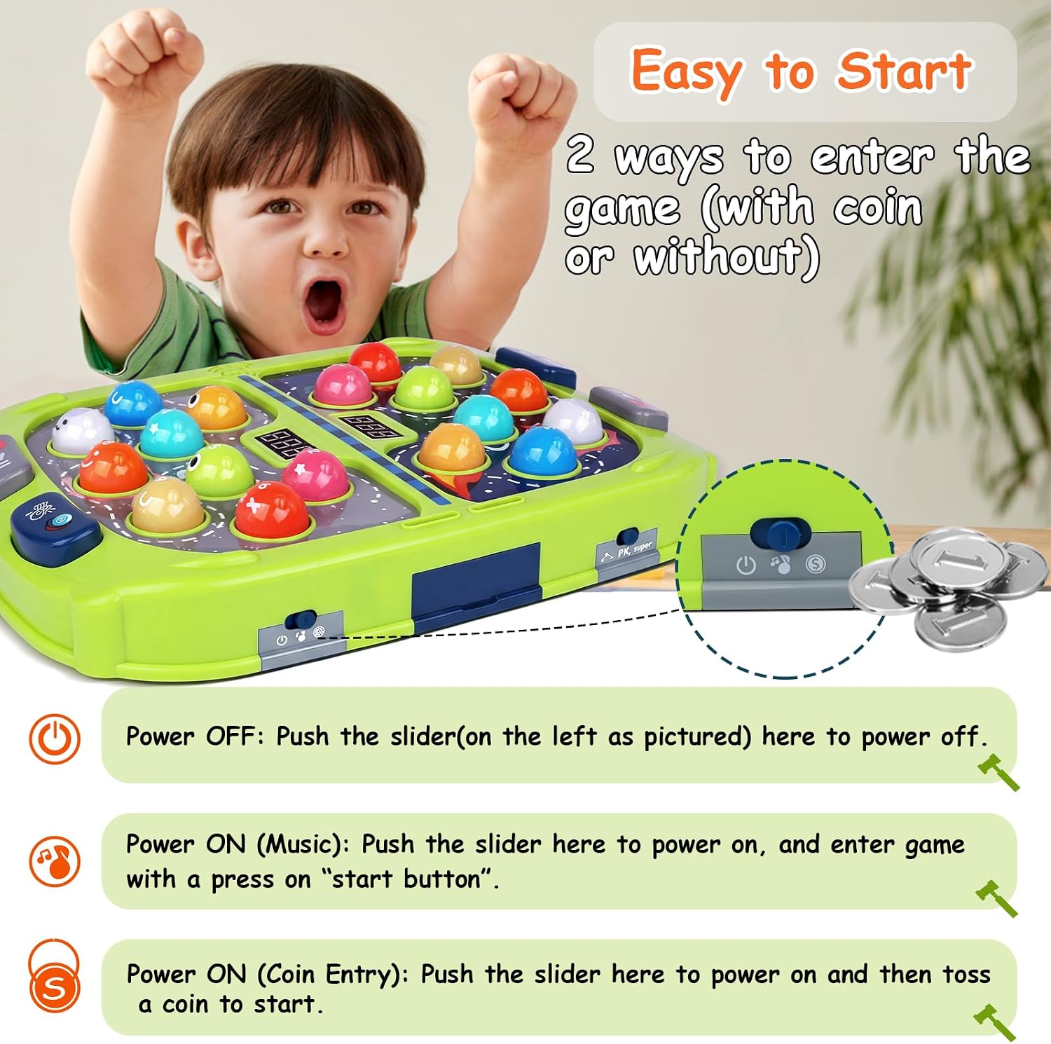 Detalle de Whack Game Mole for Kids: Interactive 3-Mode Hammer Toy for Ages 3–8