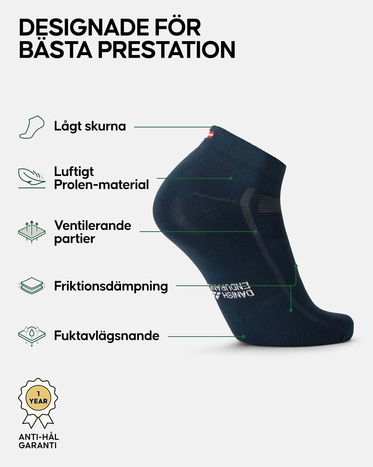 Detalle de DANISH ENDURANCE låga cykelstrumpor för sommar, 3-pack med friktionsdämpande vaddering