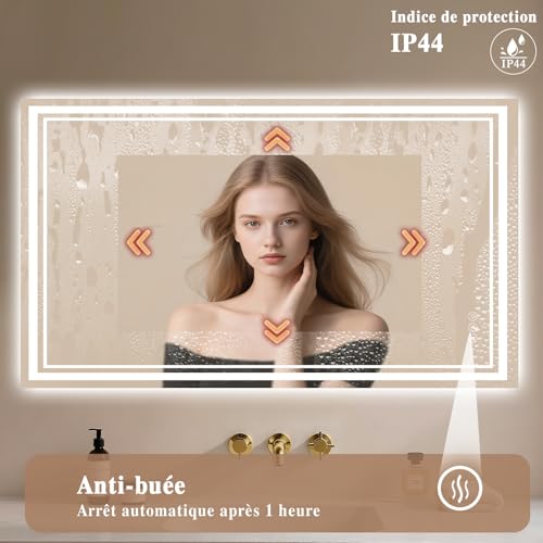 Detalle de Archaluxe Miroir de salle de bain LED 140 x 70 cm avec Bluetooth, anti-buée et 3 couleurs + dimmable