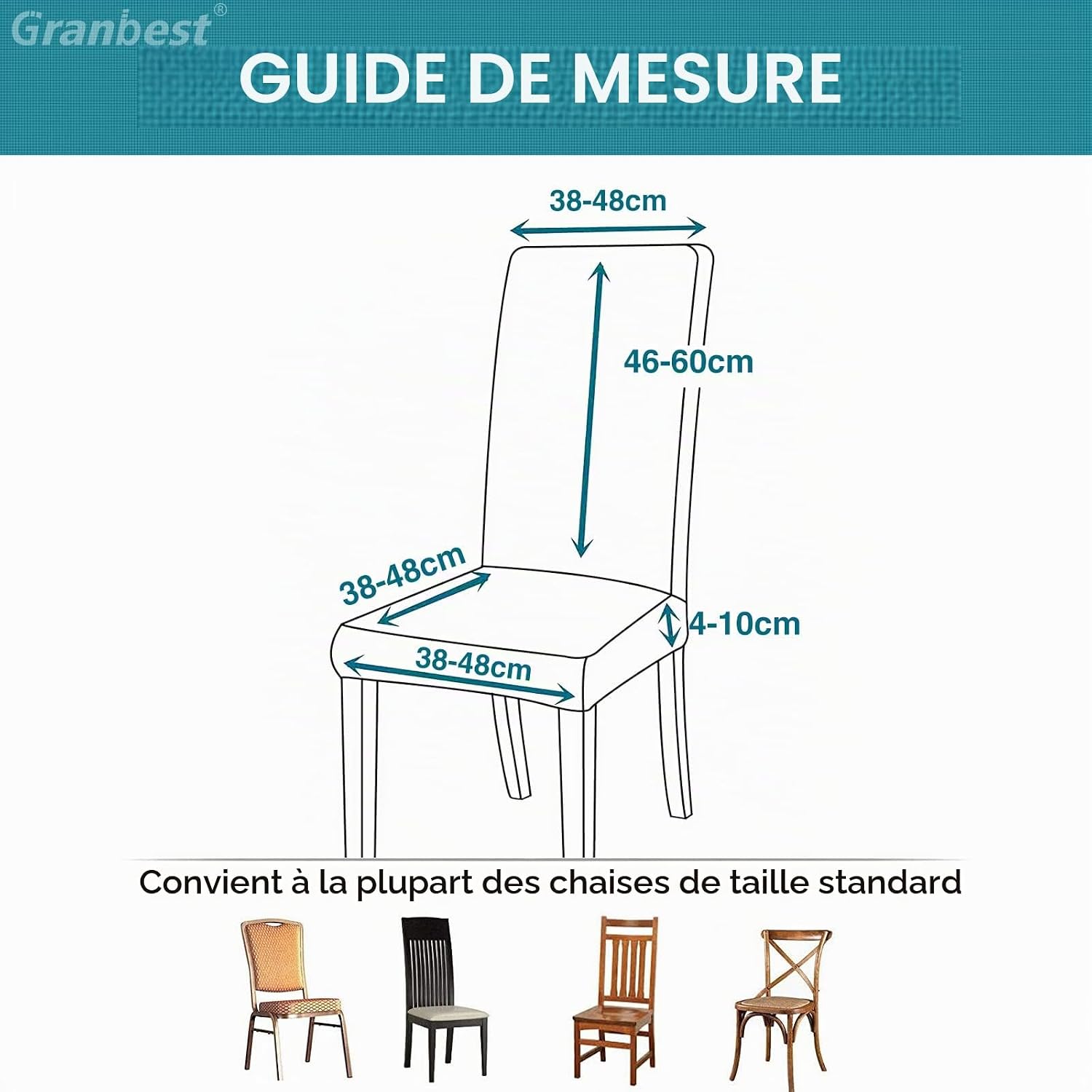 Thumbnail 6 de Granbest stoelhoezen, set van 4, elastisch en afneembaar, marineblauw