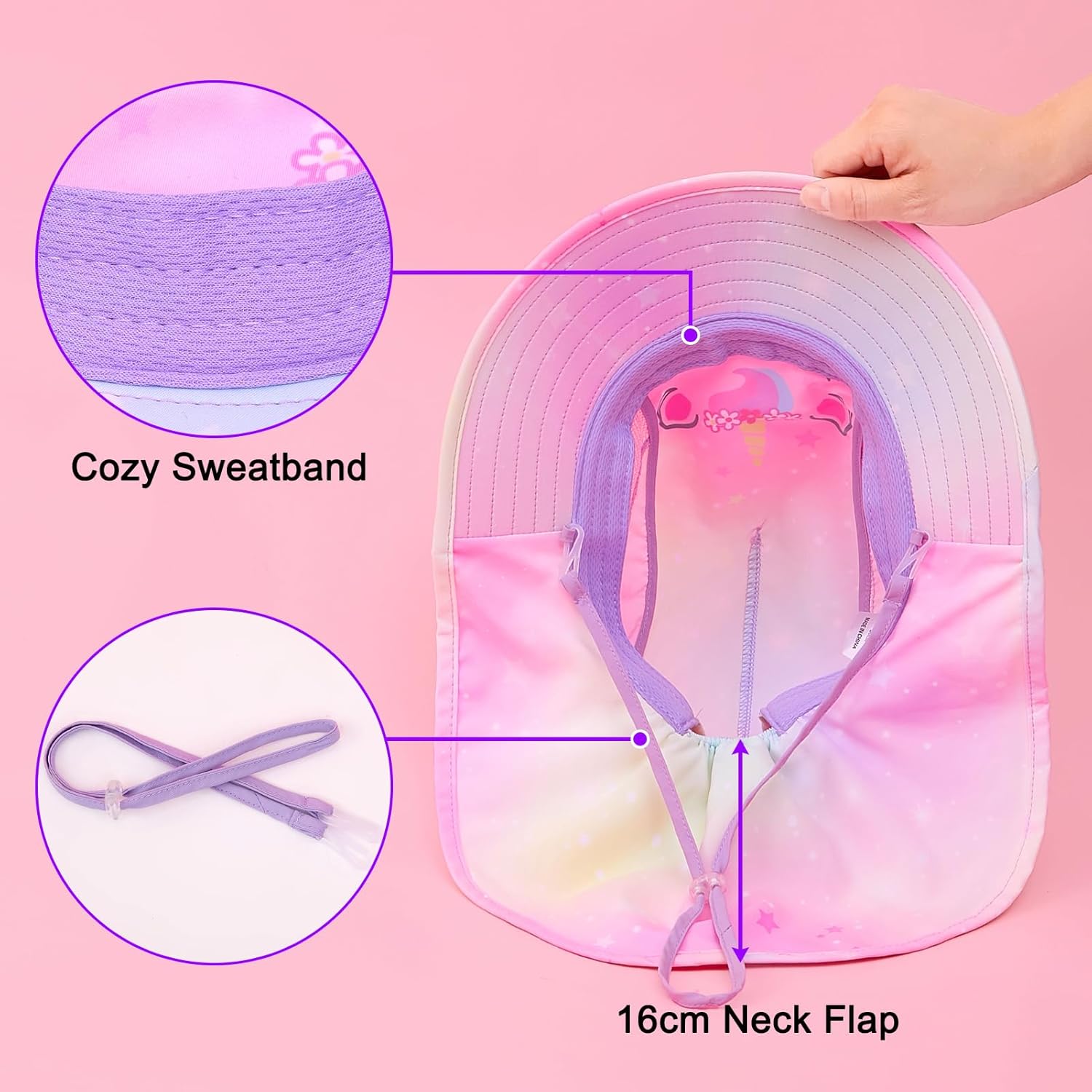 Thumbnail 4 de MHJY Kids UV Protection Unicorn Sun Hat (2–9 years) with Wide Brim, Neck Flap & Adjustable Fit