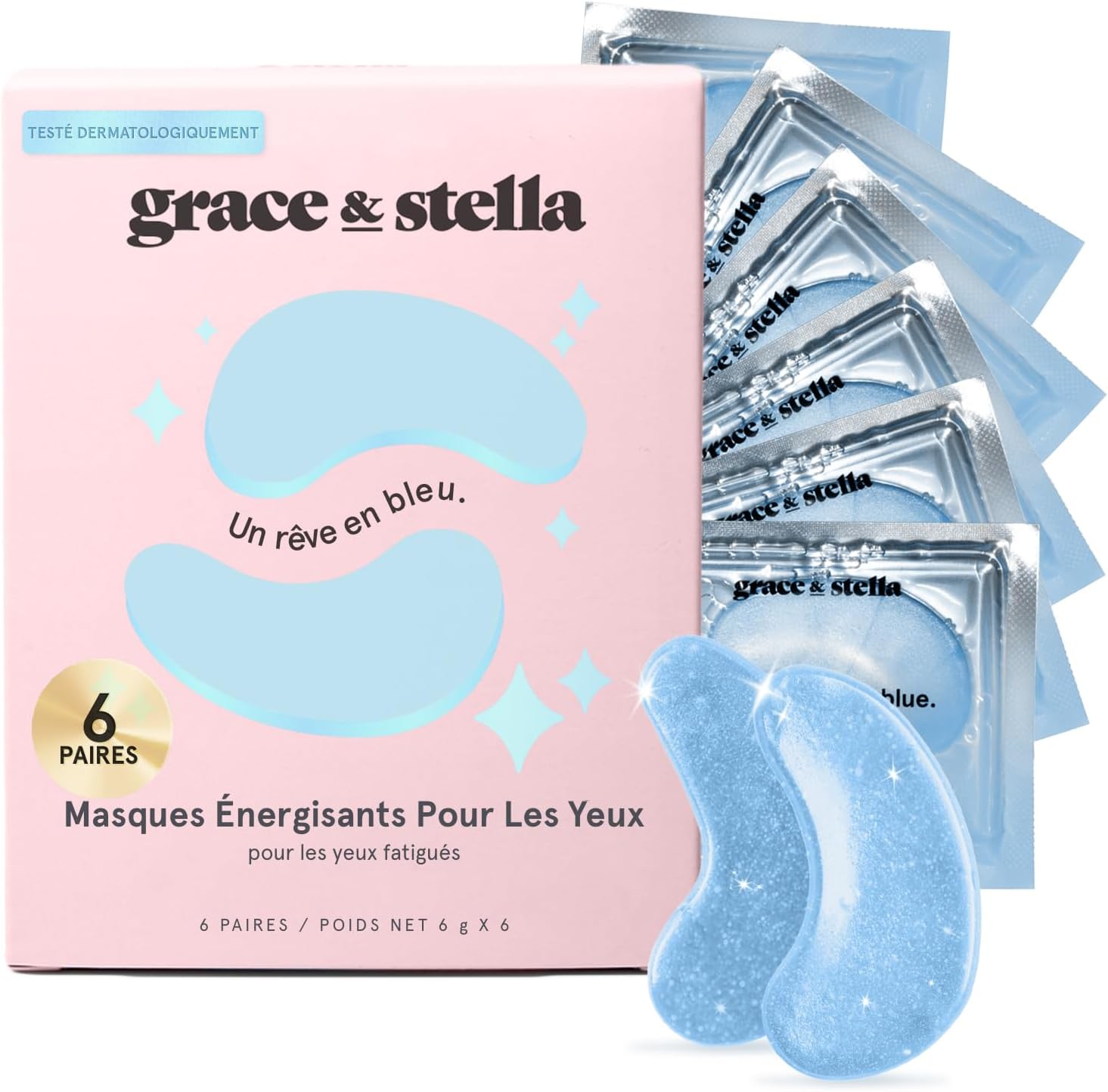 grace & stella Patch Yeux Anti Cernes à la Caféine (niacinamide & acide hyaluronique) – 24 paires, blanc