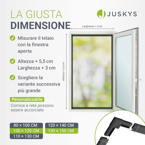 Detalle de Juskys Zanzariera con telaio in alluminio 110 x 130 cm — protezione affidabile contro insetti per finestre da appendere