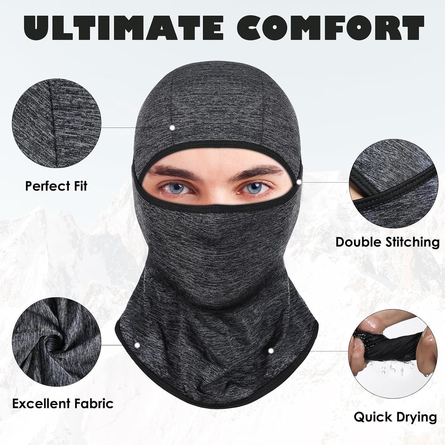 Detalle de Achiou Lightweight Balaclava, UPF 50+ Helmet Liner, Black 2-Pack