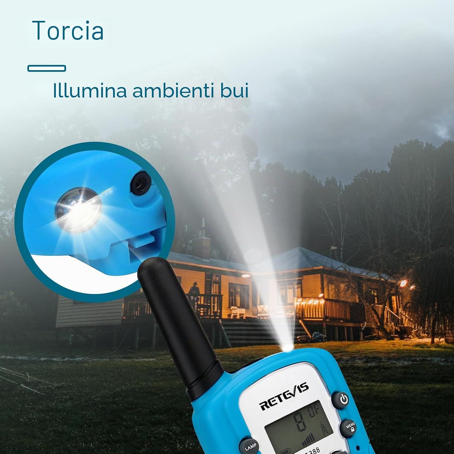 Detalle de Retevis RT388 Walkie Talkie Bambini PMR446 con VOX, torcia e 8 canali (1 coppia, blu) per 4-12 anni