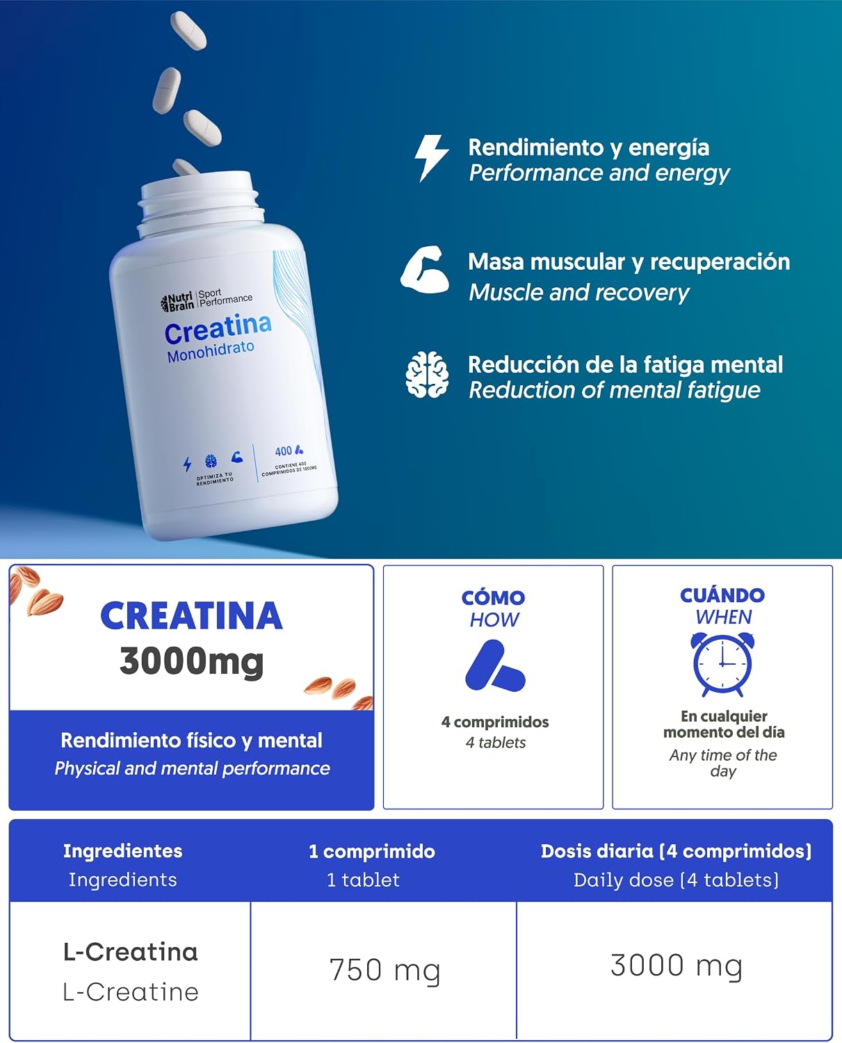 Thumbnail 4 de NUTRIBRAIN Creatina Monohidratada 3000 mg