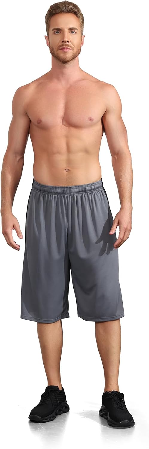 Detalle de LukBerd Men’s Long Athletic Shorts for Basketball & Gym (Camo, Quick-Dry with Pockets)