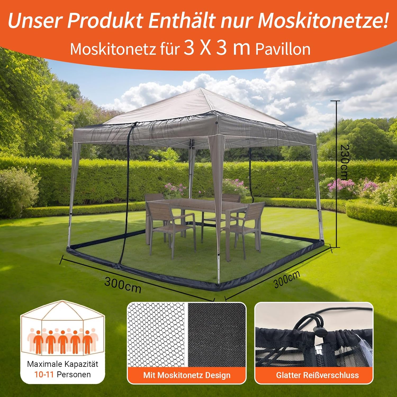 Detalle 2 de Moustiquaire pour tonnelle 3x3m avec deux portes et base d'eau – filet anti-insectes noir