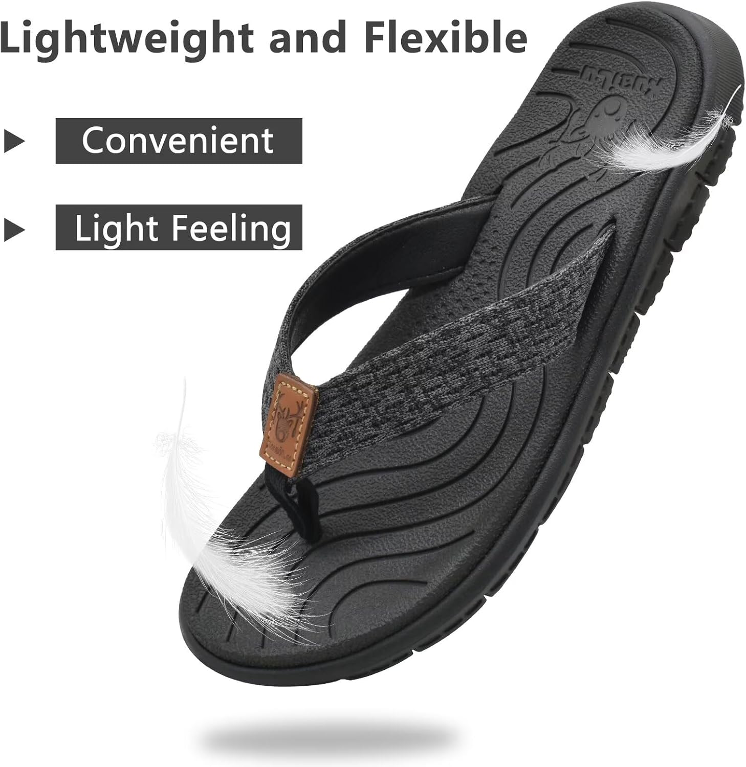 Thumbnail 3 de KuaiLu Flip Flops Damen – Weich Leder Stoff Badelatschen für Sommer, rutschfest und bequem
