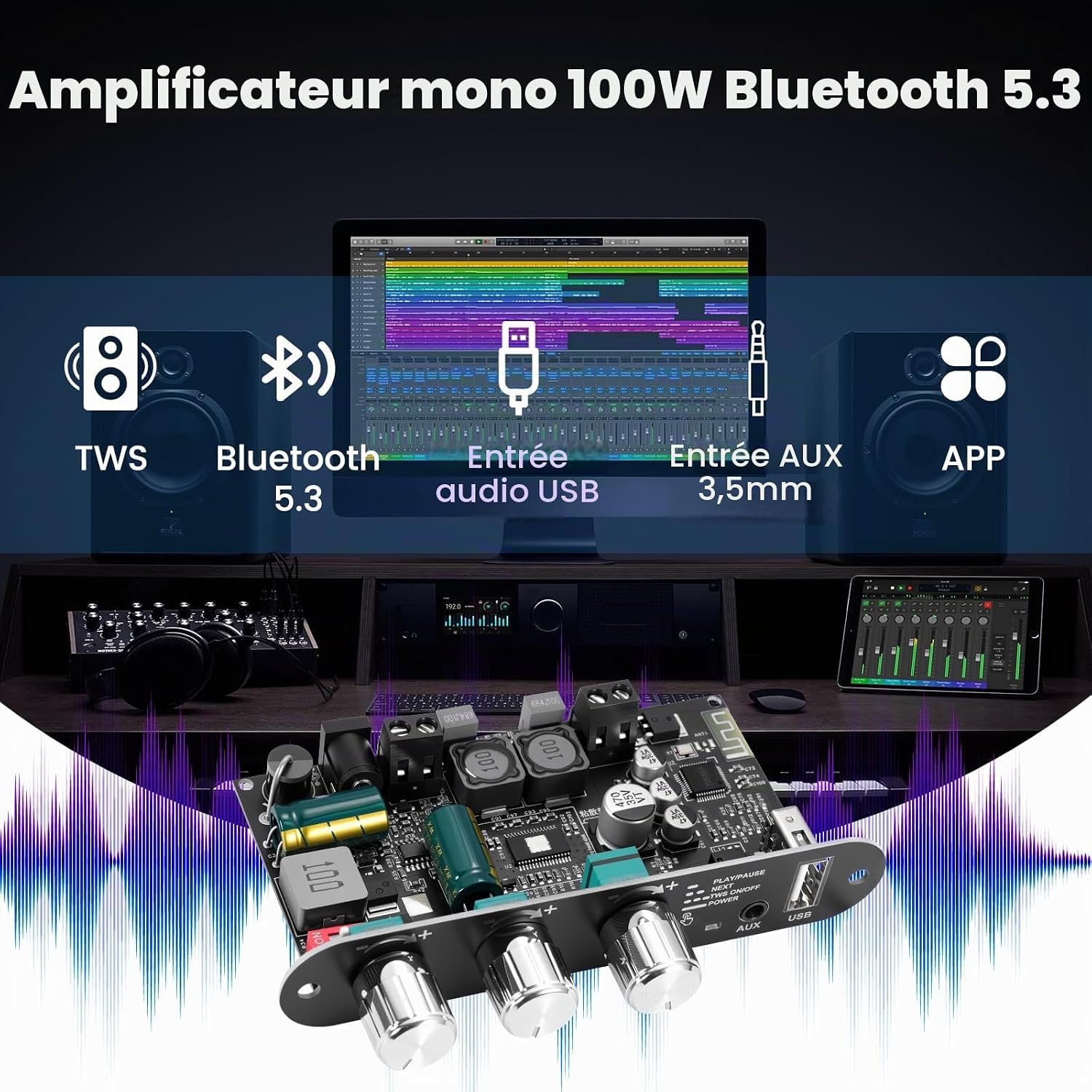 Detalle de ZHITING ZK-1001U mono-versterker, Bluetooth 5.3, TWS en 100 W