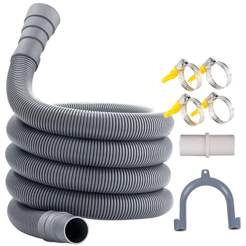 Detalle de OUKMAO Universal Drain Hose Extension Kit, Grey, 2m with Connector and Clamps