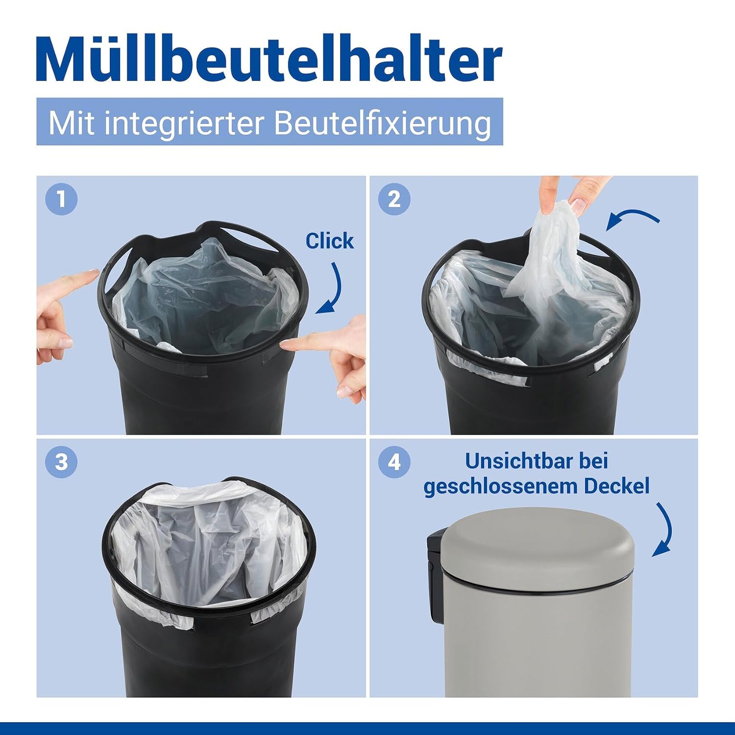 Detalle de WENKO Treteimer Mod. Leman, 3 Liter, Taupe Matt – mit herausnehmbarem Einsatz