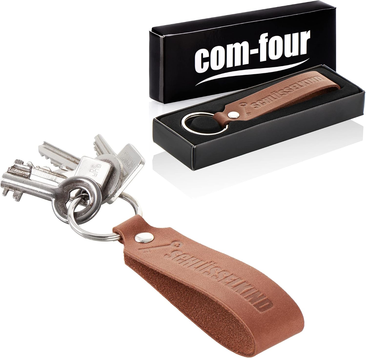 Thumbnail 6 de com-four® Porte-clés en cuir avec inscription en relief – délicat et polyvalent