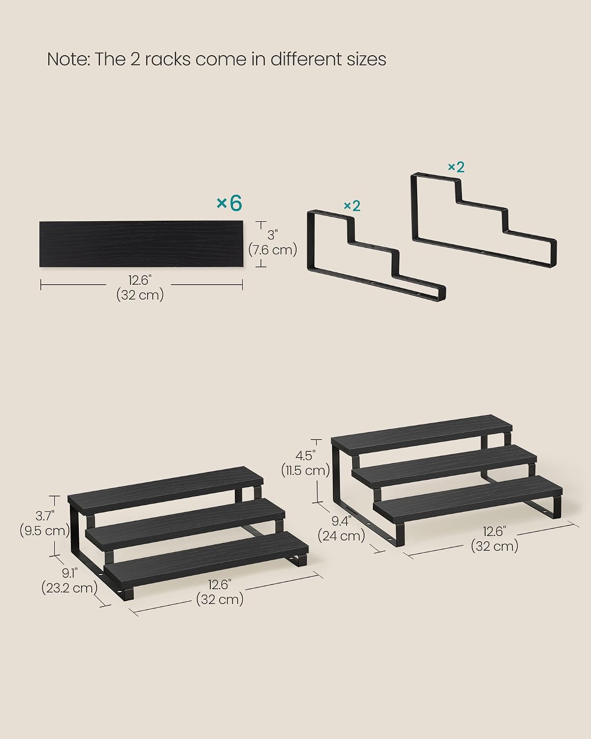 Thumbnail 5 de SONGMICS KCS116B01 3-Tier Extendable Spice Rack Set of 2, Ebony and Matte Black