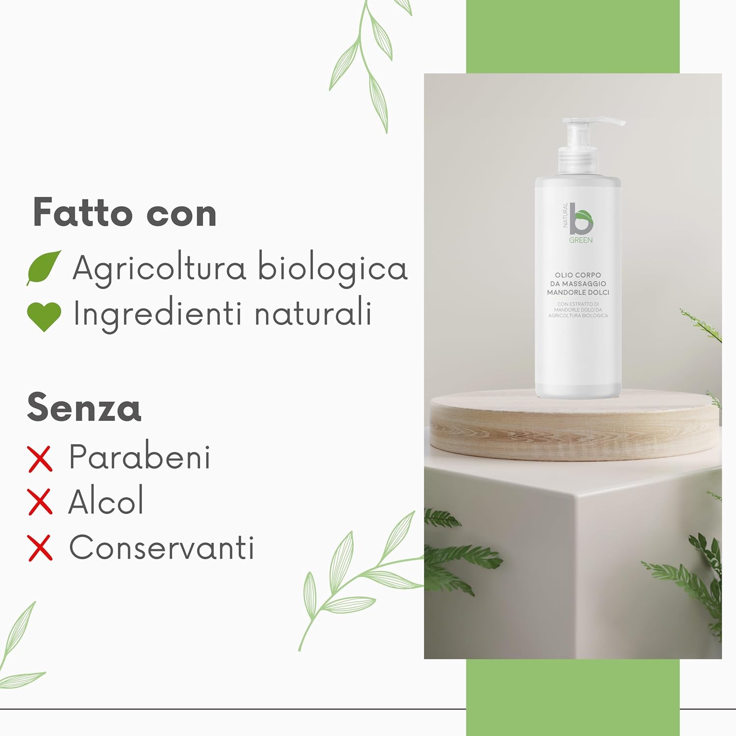 Detalle de Olio da Massaggio Anticellulite Professionale BGreen 500 ml — trattamento tonificante con ingredienti naturali, Made in Italy