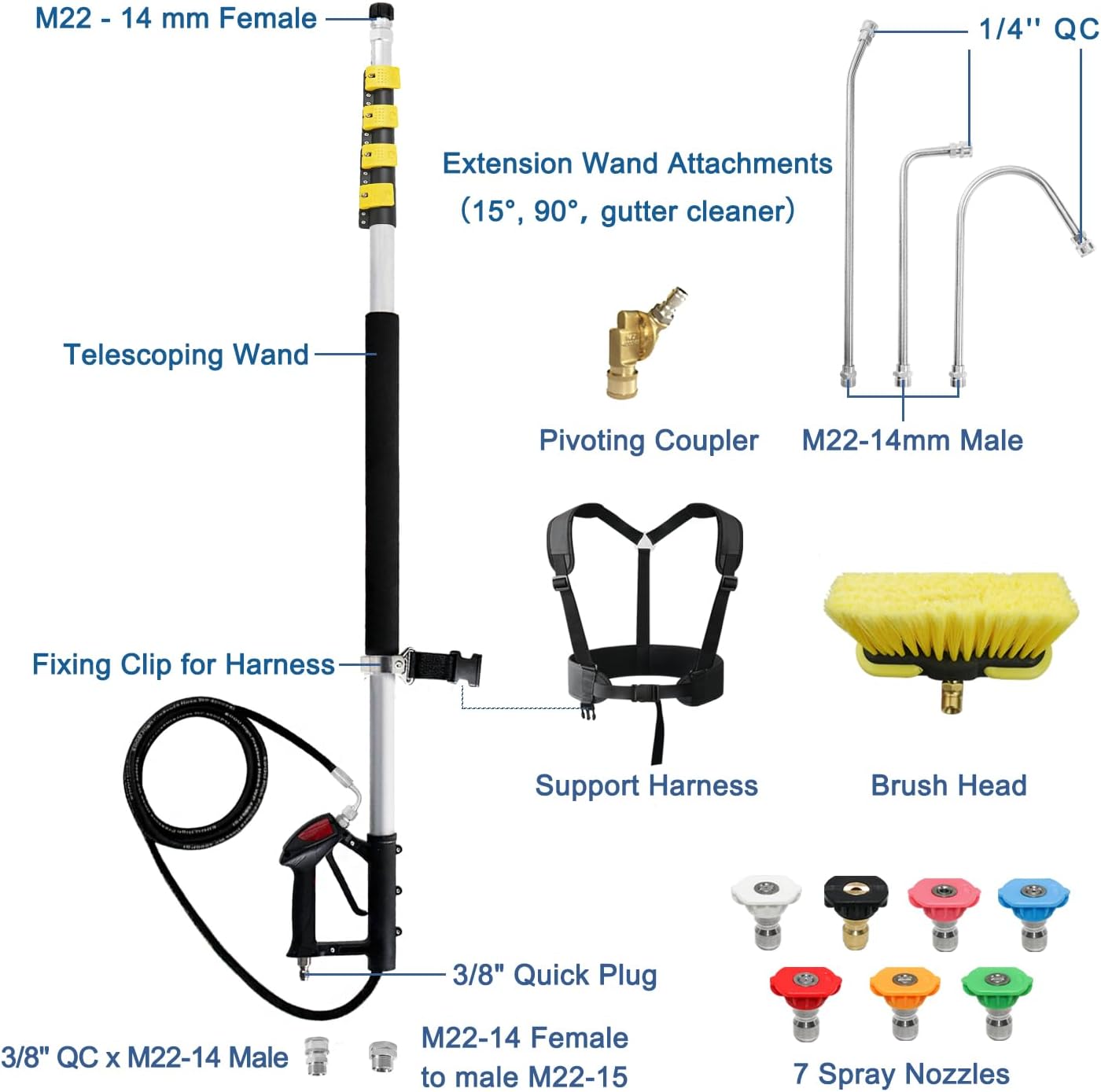 Thumbnail 5 de janz TW-004 24 FT Pressure Washer Telescoping Wand with 7 Nozzle Tips