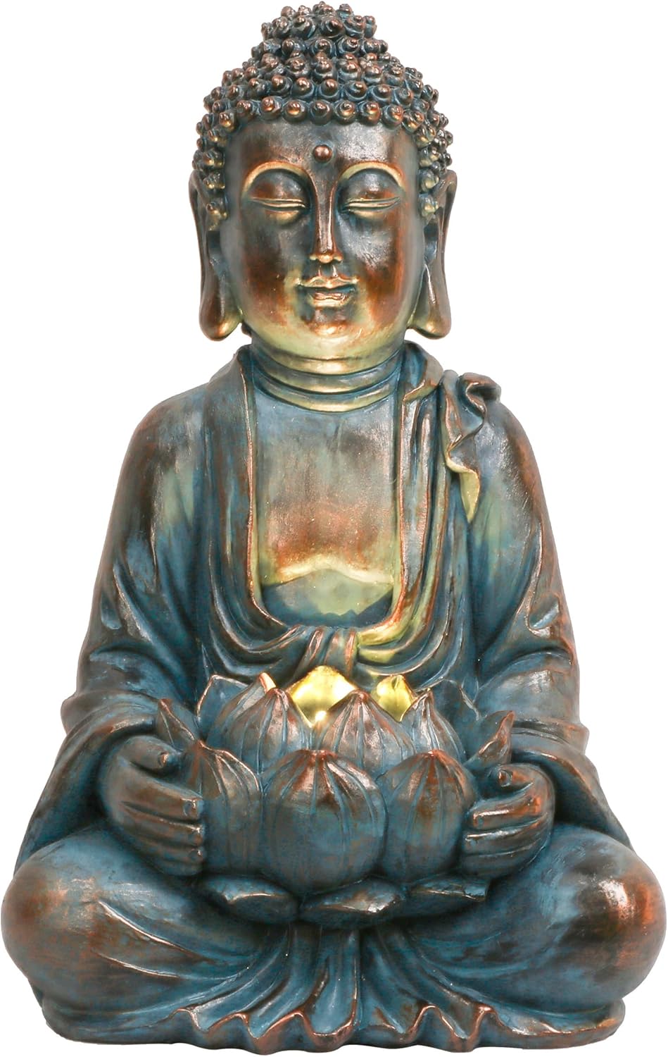 TERESA'S COLLECTIONS Bouddha de jardin zen avec lumière solaire (statue assise, résine imperméable) 18 cm