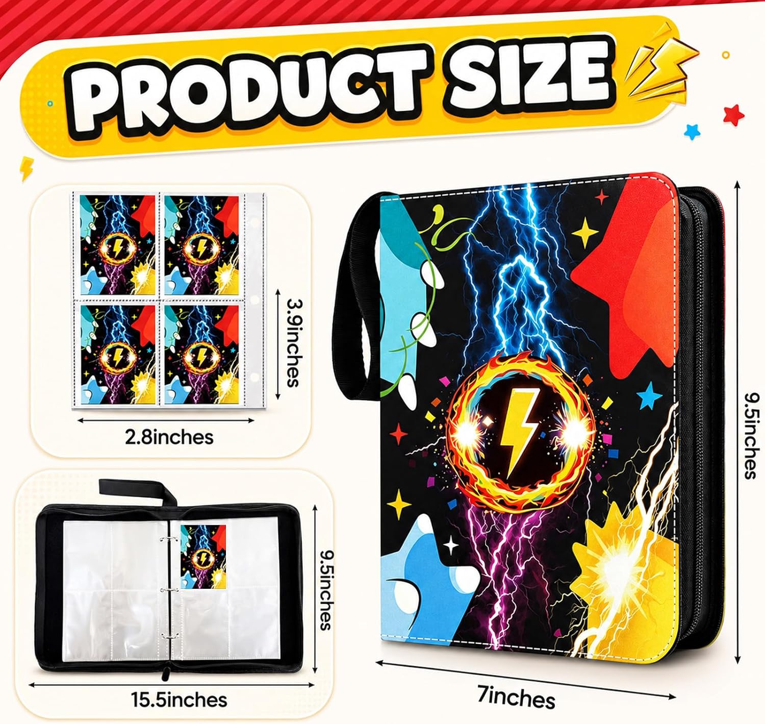 Detalle de KEMINO CB-001 Trading Card Binder, 400-Card Capacity, Zippered PU Cover