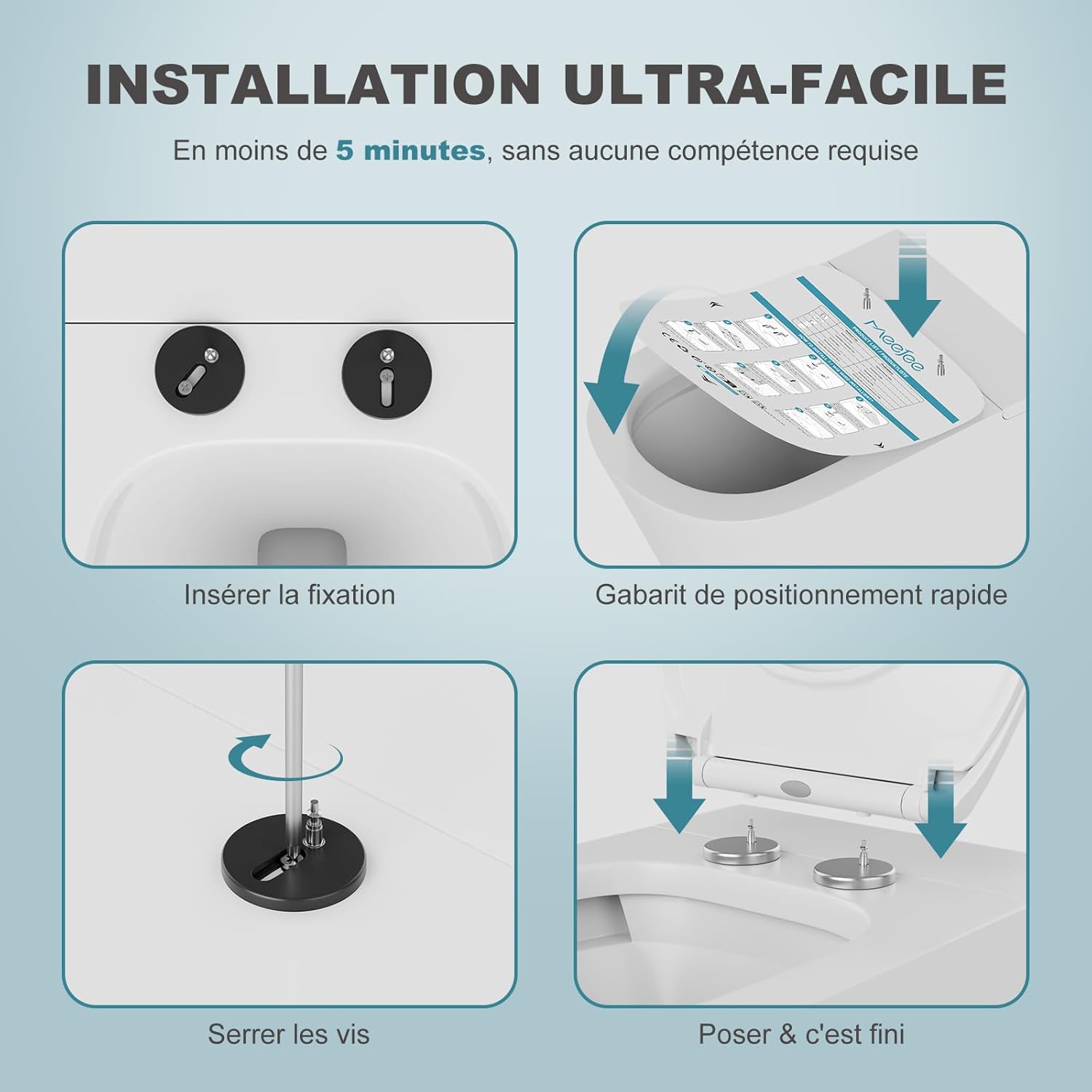 Detalle de MEEJEE Ovale Abattant WC avec Frein de Chute – Lunette de Toilette Blanc, Clipsable, Soft Close, Démontable et Facile à Installer